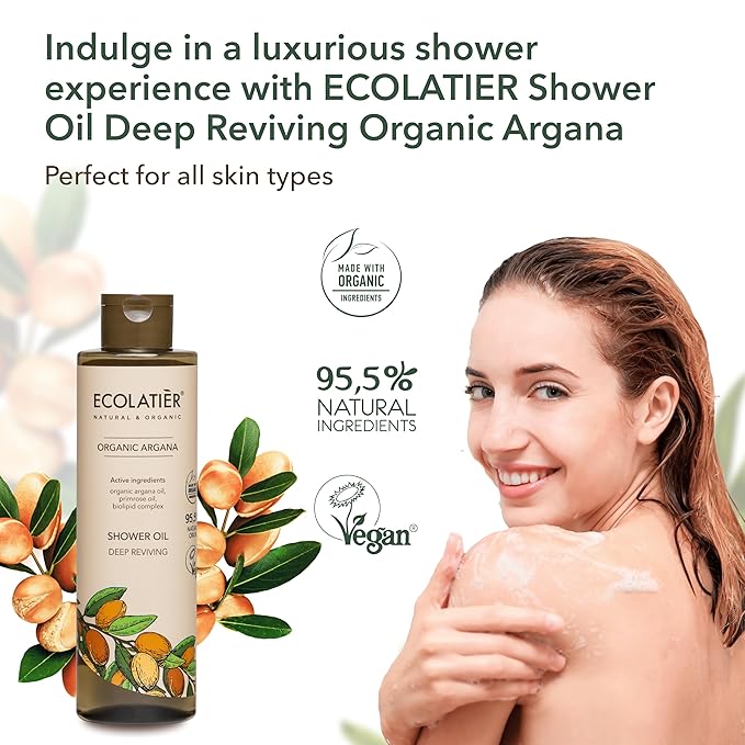 Shower Oil, Facial Foam Cleanser & Daily Facial Cream - Revitalizing & Nourishing Organic Argana Bundle - Hydrating, Anti-Aging & Skin Elasticity Boost Care Set