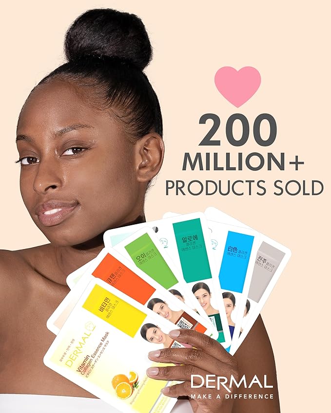 DERMAL Q10 Collagen Essence Facial Mask Sheet 23g Pack of 10 - Coenzyme Q10, Anti Wrinkle and Anti Aging, Skin Elasticity, Daily Skin Treatment Solution Sheet Mask