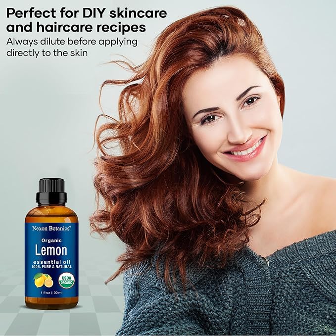 Organic Lemon Essential Oil 30 ml - Pure, Natural Citrus Oil for Diffusers, Aromatherapy, Skin & Hair Care - Aceite de Limón - Nexon Botanics