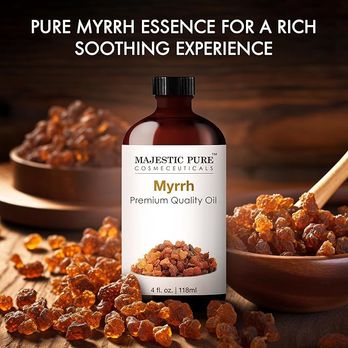 MAJESTIC PURE Myrrh Essential Oil | 100% Pure and Natural Oil | Premium Grade Essential Oils for Hair Care, Home Diffusers, Skin, Aromatherapy, Massage and Humidifiers | 4 Fl Oz