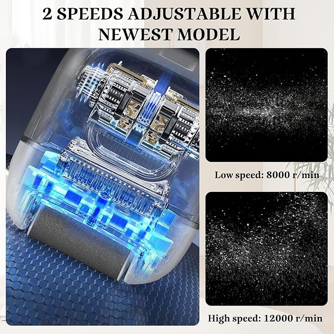 Electric Callus Remover Foot File - Rechargeable Callus Remover Pedicure Tools for Feet Foot Scrubber File Foot Care Grinder with 3 Grinding Heads 2 Speeds for Men Women Dry Callus Dead Skin (Blue)