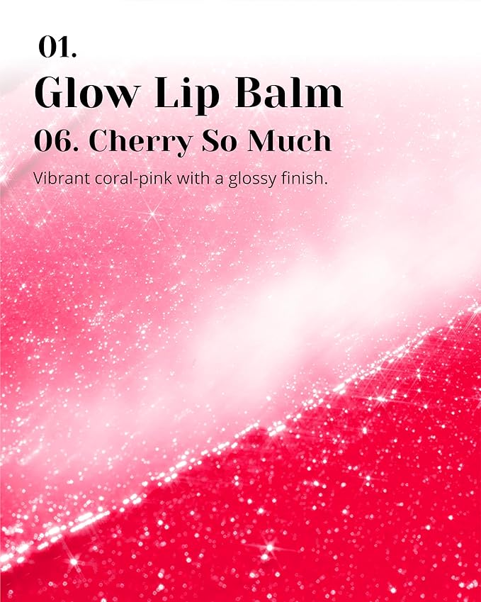 Glint Glow Lip Balm (Cherry So Much, 0.1oz) - Moisturizing Stain Lipstick with Shine for Natural Lips, Tinted Treatment. Luxurious Korean Skin Care Makeup. Chapped, Dry, Cracked