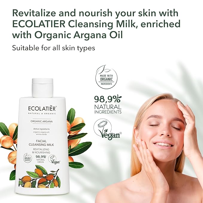 Facial Cleansing Milk, Tonic & Night Cream Bundle - Organic Argana Oil, Revitalizing, Nourishing, Anti-Aging, Hydrating, Vitamin E & C, Collagen Boost, Firming