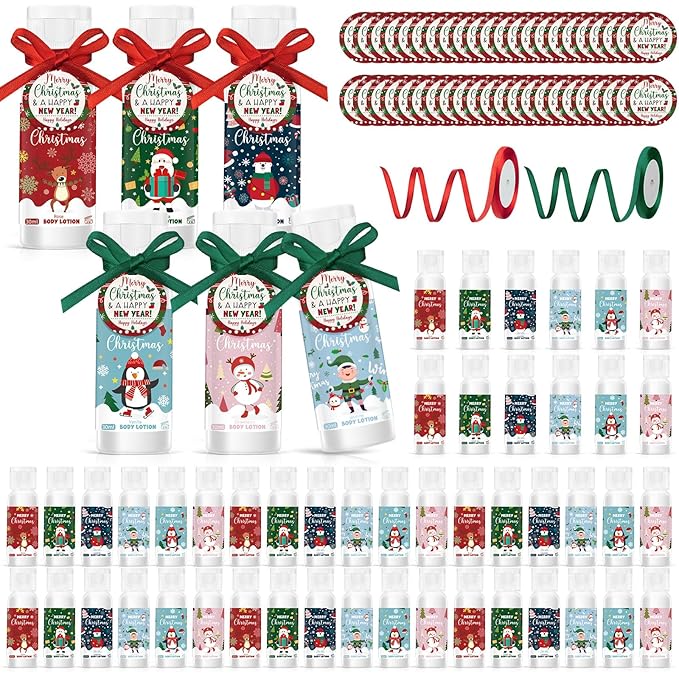 48 Set Christmas Hand Cream Gift Moisturizing Hand Lotion for Women Travel Size Lotion for Christmas Party Favors with Card for Xmas Mother Teacher Stocking Stuffer