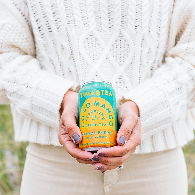 Sparkling Mango Green Tea by Tama Tea - Made with Real Fruit & Herbs - Zero Sugar, Zero Calories, Non-GMO - Naturally Energizing Green Tea High in Antioxidants & Nootropics - Pack of 12