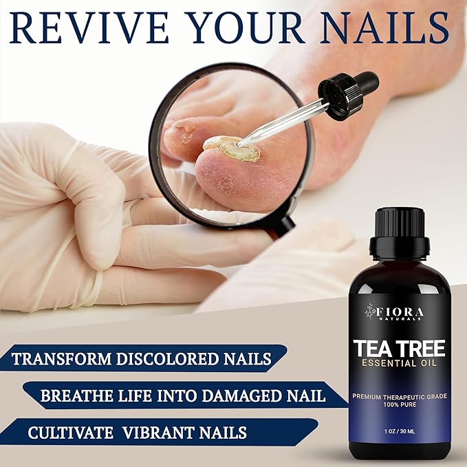 Tea Tree Oil for Toenails - 100% Pure Tea Tree Essential Oil for Skin, Foot Care, Piercing, Dandruff, Hair & Scalp Care. Natural Remedy for Discolored and Damaged Nails, Pure Melaleuca Alternifolia