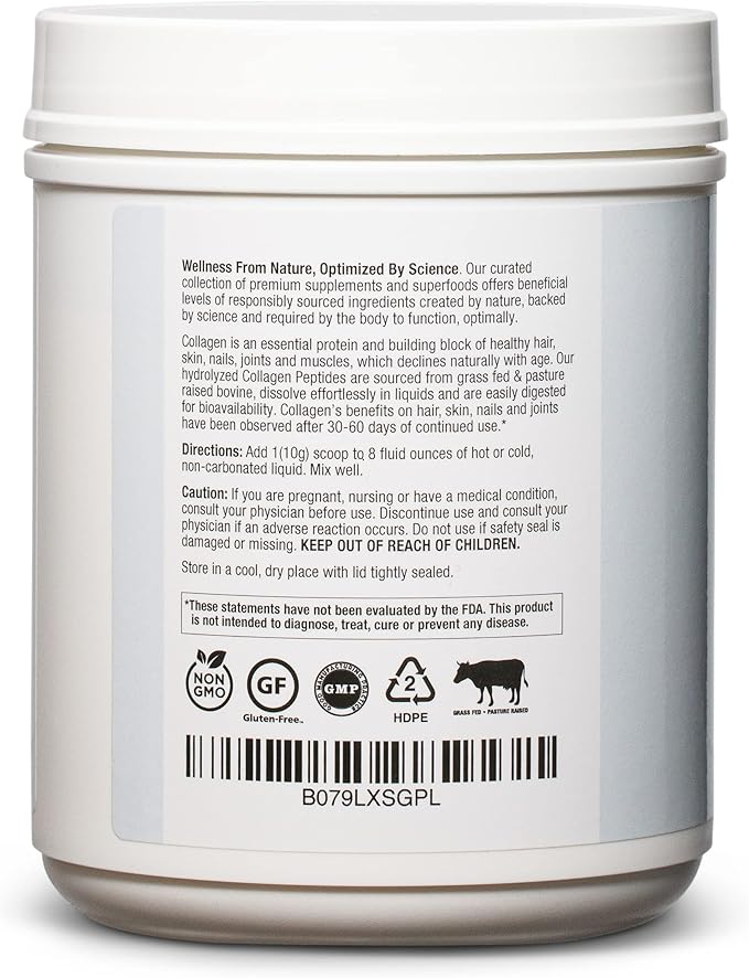 Collagen Peptides Powder - Grass-Fed, Pasture-Raised Hydrolyzed Protein Supplement for Skin, Hair, & Nails - Non-GMO, Zero Sugar Daily Supplement for Men & Women (45 Servings)