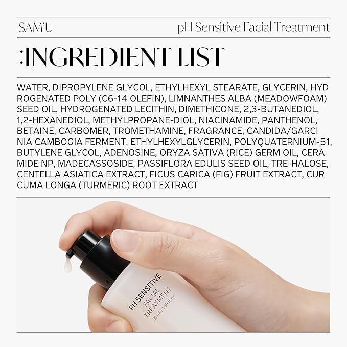 SAM'U pH Sensitive Facial Treatment – Nourishing, Hydrating Facial Treatment with Ceramides – Korean Skin Care Treatment Face Serum – 1.69 Fl Oz
