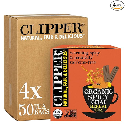 Clipper Tea Spicy Chai Herbal Tea – Caffeine Free, USDA Organic, Great Hot or Iced – Warming, Spicy, Natural, Fair & Delicious – 200 Tea Bags