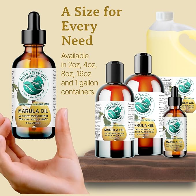 Bella Terra Oils - Marula Oil for Skin 4 oz - Dive into the Nutritional Excellence, Abundant in Vitamin C & Antioxidants, Perfect Companion for Your Face
