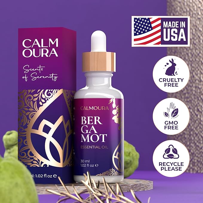 Premium Organic Bergamot Essential Oil (1 OZ) — Undiluted Organic Bergamot Oil for Diffuser Aromatherapy and Hair & Skin Care