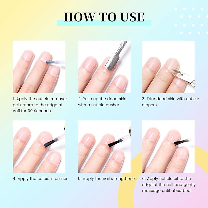 AIJIMEI 4in1 Professional Nail Kit Cuticle Remover Gel Cream Calcium Primer for Strengthening Nails Care with Nail Hardener Nail Strengthener and Cuticle Oil
