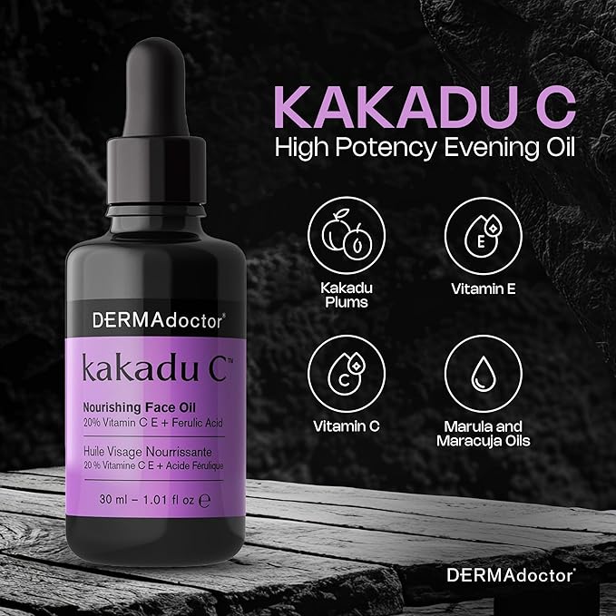 DERMAdoctor 20% Vitamin C Face Oil with Vitamin E & Ferulic Acid | Kakadu C High-Potency Evening Oil, Anti-Aging, Brightening & Hydrating Glow | For All Skin Types – 1.01 fl oz