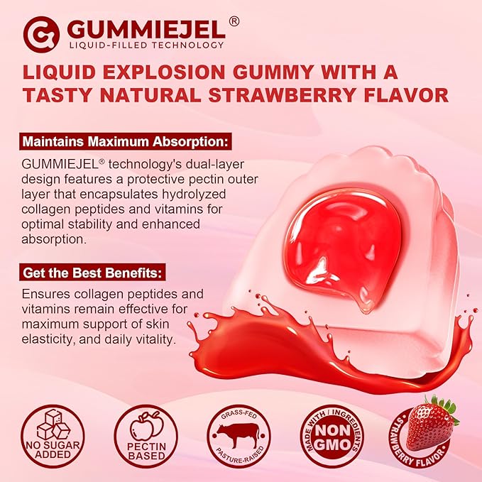 Collagen Peptide Gummies for Women & Men Sugar-Free, Multi Collagen Hydrolyzed w/ 1500mg Protein Type I,II,III,V,X, 5000mcg Biotin, Methylated B12, Vitamin C A E D3 B6 for Skin Hair Nails, Bone, 60Cts