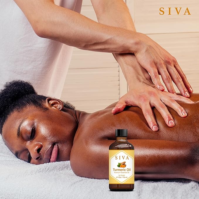 SIVA Turmeric Essential Oil - 4 Fl Oz – Natural Turmeric Oil - for Diffuser, Face, Skin Care, Aromatherapy, Hair Care, Scalp and Body Massage - with Dropper