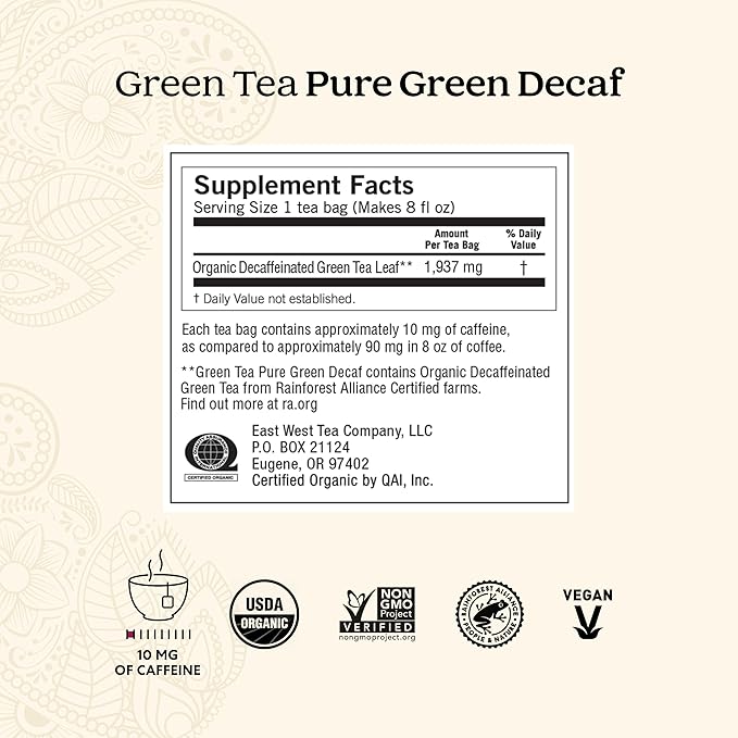 Yogi Tea Pure Decaf Green Tea - 16 Bags per Pack (4 Packs) - Organic & Decaffeinated - Supports Overall Health & Provides Antioxidants