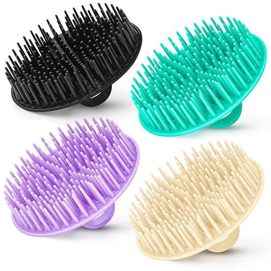 4Pack Hair Scalp Exfoliator Brush Dandruff Cleaning Brush, Flexible Scalp Massager Brush, Shower Scalp Shampoo Brush for Home, Office, Travel and Pets(BK/Startlight/Teal/Lavender)