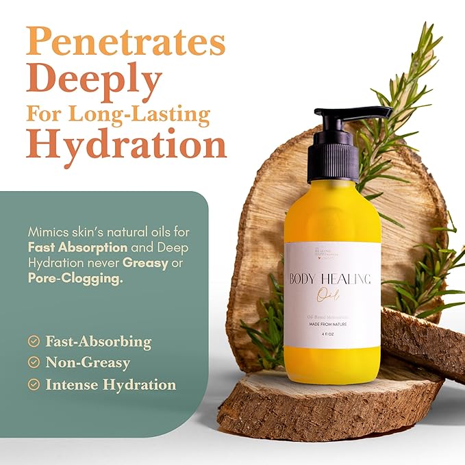 Healing Happy Method - Glow Up All Natural Organic Body Oil – Deeply Nourishing Skin Care with Pure Plant-Based Ingredients for Radiant, Healthy Skin – 4 oz