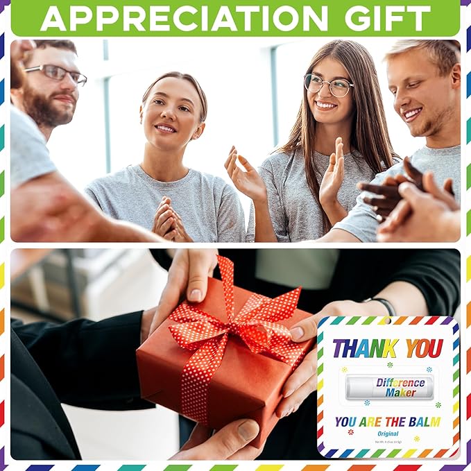 30 Pack Teacher Appreciation Gifts Bulk Lip Balms Employee Staff Team Thank You Gifts Nurse Volunteers Pastor Appreciation Presents for Women Men Coworkers You're the Balm(Colorful)