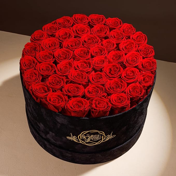 47 Flowers in a Luxury Suede Box, Birthday Gifts for Women, Preserved Flowers, Mothers Day Roses Gift for Mom, Red
