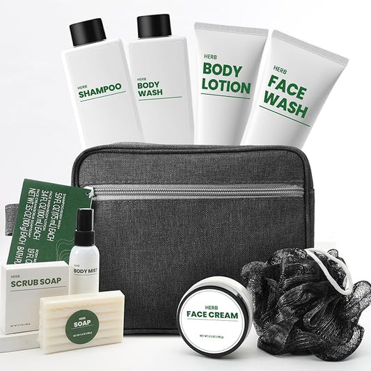 Bath Gifts for Men, 10 Pcs Herbal Mens Spa Set, Bath and Body Gift Basket Includes Shower Gel, Face Wash, Face Cream & More, Fathers Day Gifts for Him