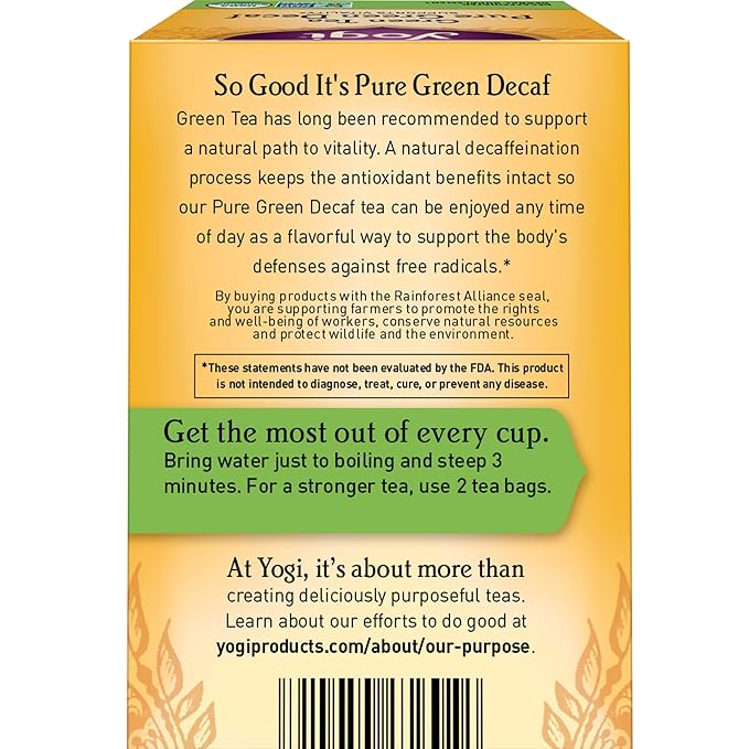 Yogi Tea Pure Decaf Green Tea - 16 Bags per Pack (4 Packs) - Organic & Decaffeinated - Supports Overall Health & Provides Antioxidants