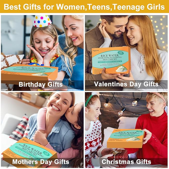 Skin Care Set,Women Teen Milk Skincare Rice Water Hydrate Glow Repair Anti-Aging Facial Routine Kit Gift Set for Womens Mom Wife Teenager Girl Birthday Trendy Stuff Christmas Gifts Stocking Stuffers