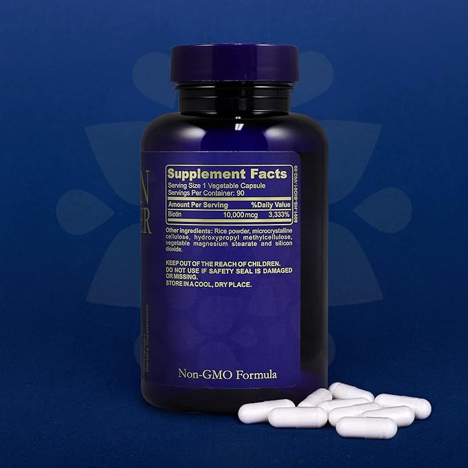 Biotin 10,000 mcg Hair Growth Booster Vitamins for Longer, Stronger, Healthier Hair & Nail, 90 Caps (3-Month Supply)