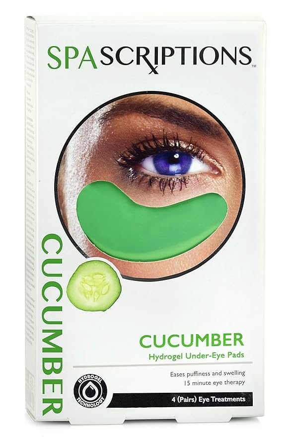 SpaScriptions Underyes Treatment Hydrogel Cucumber Hydrating Under Eye Pads for Dark Circles and Puffy Eyes- 4 Pairs