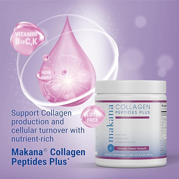 Makana Collagen Peptides Plus – with Verisol®, Vitamin C, Hyaluronic Acid & Amino Acids – Supports Hair, Skin, Nails, & Joints, 30 Servings – Raspberry Flavor
