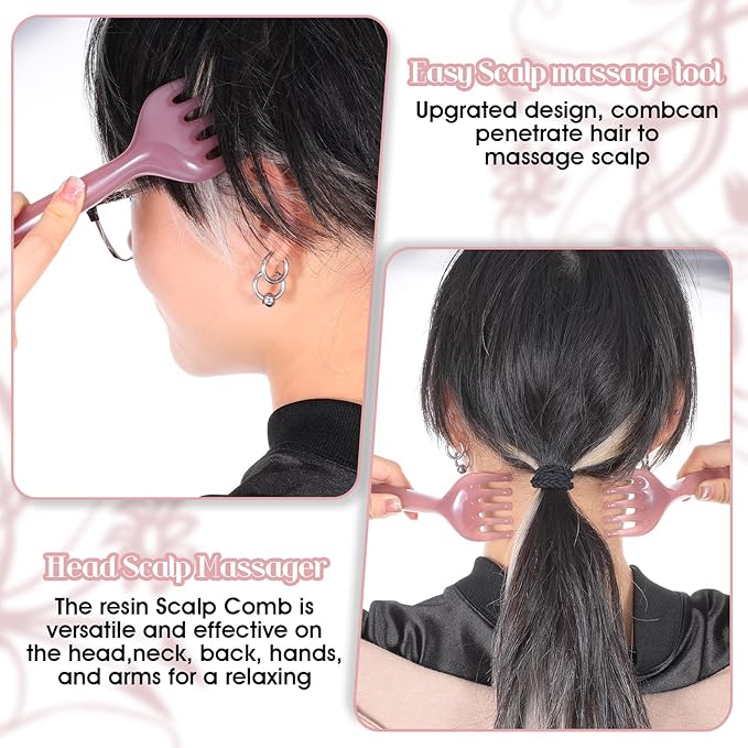 2PCS Head Scalp Massagers, Resin Hair Growth Scalp Combs Handheld Five Claw Massage Tool, Portable Face Body Head Scratcher, Meridians Massager Manual Gua Sha Hair Brush for Women Men