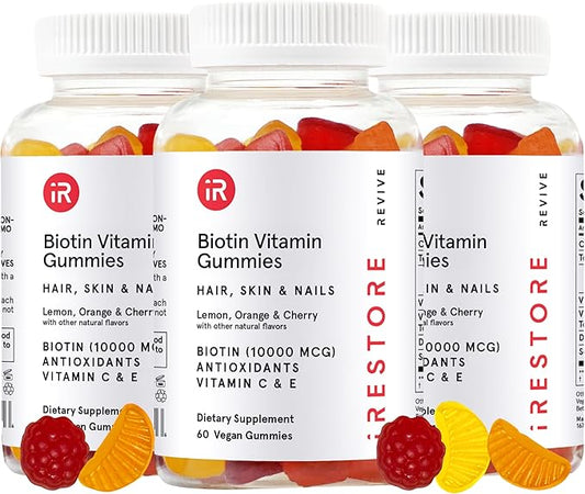 iRestore Hair Gummy Vitamins, Vegan Biotin Gummies for Hair Skin and Nails, Hair Gummies, Biotin Gummies for Hair Growth Biotin Vitamins for Women & Men, Biotin 10,000mcg, 3PK