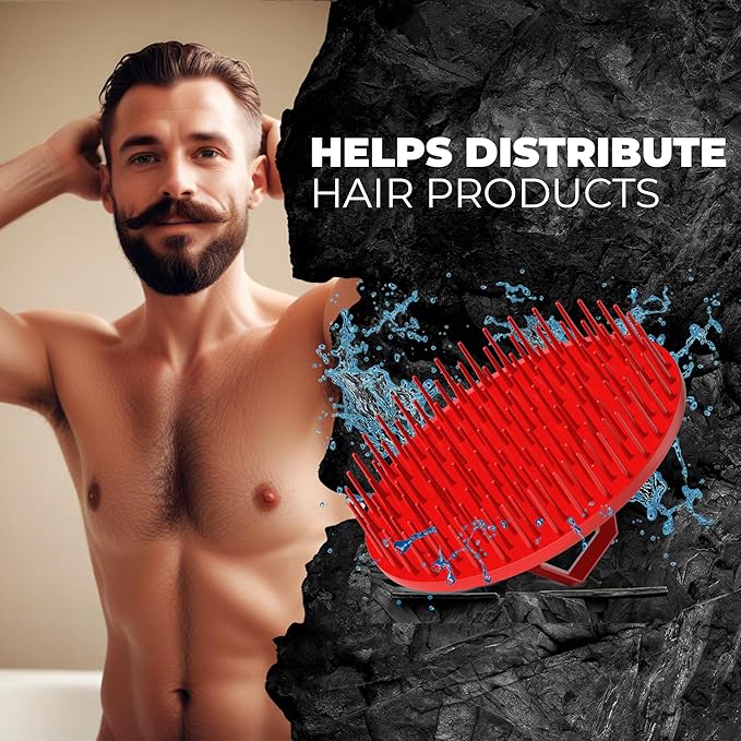 Bossman Scalp Massager & Shampoo Brush (Red) – Head Scrubber, Beard Exfoliator & Dandruff Control for Hair & Beard