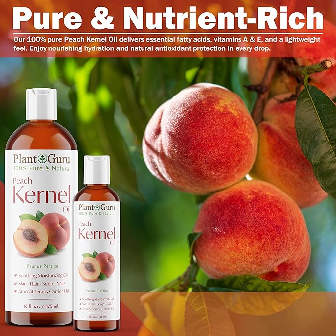 Peach Kernel Oil 16 oz. - 100% Pure and Natural Carrier Oil - Refined, Cooking, Skin, Hair, Body & Face Moisturizing