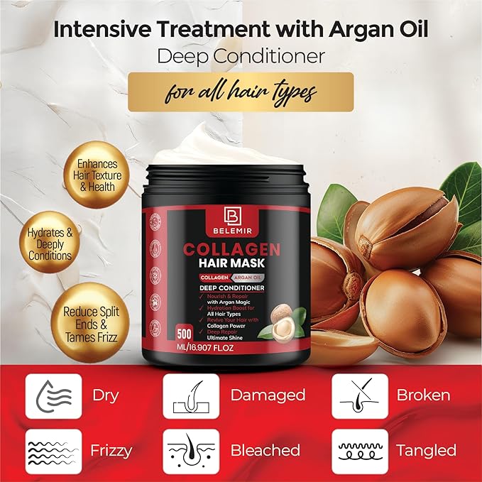 Collagen & Keratin Hair Mask – Deep Repair – 16.9oz + Comb