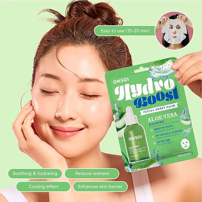 36PK ONSOI Hydro Boost Moisturizing Face Masks Skincare Korean Skin Care Facial Sheet Mask (36, 36PK Aloe Vera)
