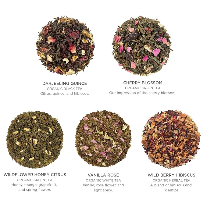 Tea Forte Soleil Petite Presentation Box Tea Gift Set Sampler, 10 Count, 2 of Each Variety Individually Wrapped Handcrafted Pyramid Infuser Bags