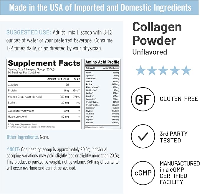 NatureWise Collagen Peptides Powder with Hyaluronic Acid and Vitamin C - Unflavored Collagen Peptides for Women & Men - Type I & III for Hair, Skin & Nails - Sugar, Gluten & Dairy Free - 60 Servings