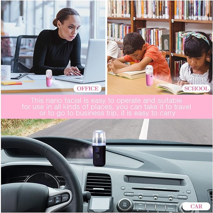 Honoson 2 Pieces Nano Facial Mister 30 ml Mini Face Humidifier Portable Facial Sprayer USB Rechargeable Handy Skin Care Machine for Face Hydrating, Daily Makeup (Black and Pink)