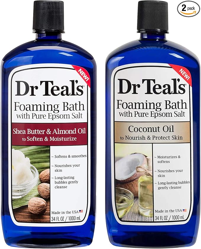 Dr Teal's Foaming Bath Variety Gift Set (2 Pack, 34oz Ea) - Soften & Moisturize Shea Butter & Almond Oil, Nourish & Protect Coconut Oil - Essential Oils Blended with Pure Epsom Salt - at Home Spa Kit