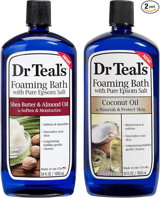 Dr Teal's Foaming Bath Variety Gift Set (2 Pack, 34oz Ea) - Soften & Moisturize Shea Butter & Almond Oil, Nourish & Protect Coconut Oil - Essential Oils Blended with Pure Epsom Salt - at Home Spa Kit