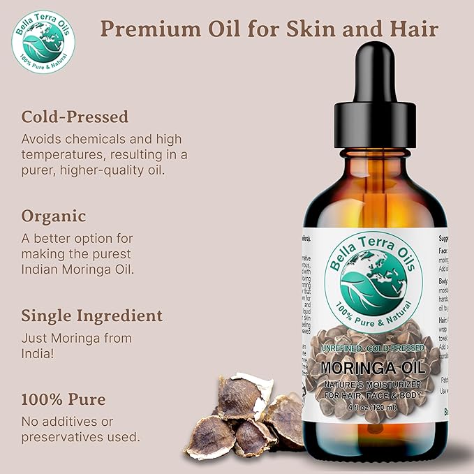 Bella Terra Oils Premium Moringa Oil for Lustrous Hair and Smooth Skin – 1 gallon, Nourishing, Hydrating, Non-Greasy, Quickly Absorbed