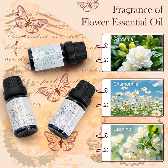 6 Pack Aromatherapy Essential Oils Set Diffuser for Home Care Lavender Jasmine Rose Chamomile Sakura Gardenia Fragrance of Spring Flower Essential Oil Gift Set for Candle Making 10ML