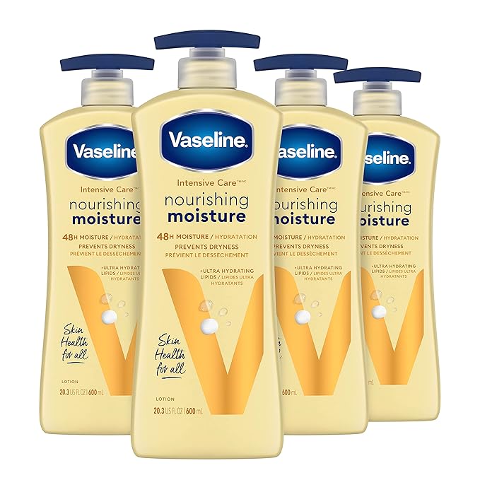 Vaseline Intensive Care Body Lotion Nourishing Moisture 4 Count for Dry Skin, with Ultra-Hydrating Lipids + Pure Oat Extract 20.3 oz