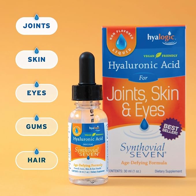 Hyalogic Synthovial Seven - Oral Hyaluronic Acid Supplement 1oz (Pack of 2) - Liquid HA Supports Skin, Eye, and Lip Hydration - Gluten-Free, Vegan