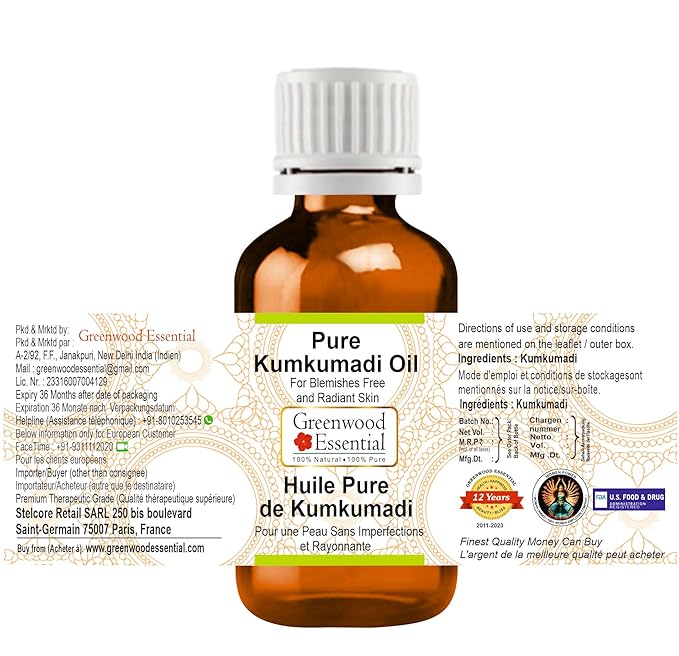 Pure Kumkumadi Oil for Blemishes Free and Radiant Skin Premium Therapeutic Grade for Hair, Skin & Aromatherapy (Pack of Three) 100ml X 3 (10 oz)