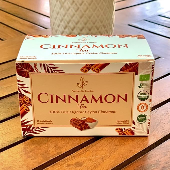 Authentic Lanka 100% True Ceylon Cinnamon Tea 25 Sachets Box - Caffeine Free, Organic Sweet Cinnamon Herbal Tea, Vegan, USDA Organic, Non GMO, Sri Lanka (Ceylon) Origin