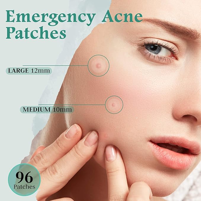 Advanced Invisible Pimple Patches for Face (96 Pack) - Hydrocolloid Patches with Tea Tree Oil - Vegan Friendly Acne Patches for Face - 2 Size Pimple Patch Stickers (10mm, 12mm)