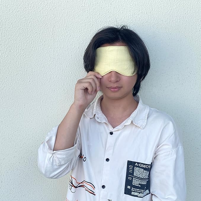 Pure Linen Eye Mask, 100% Linen Eye Mask for Girls,Travel Breathable Sleep Mask,Adjustable Strap, Hypoallergenic, Cooling with Travel Bag Gift Package(Honey)