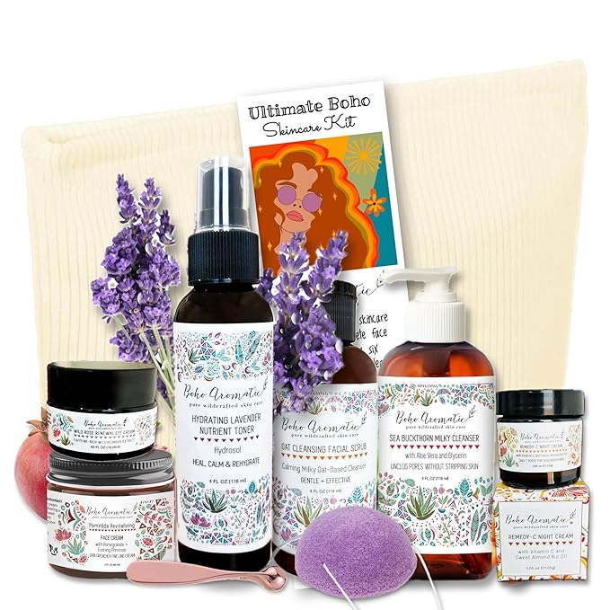 Natural Skincare Gift Set for Women – Hydrating Face Cleanser, Moisturizer & Eye Cream – Clean Beauty Facial Kit with Botanical Ingredients – Perfect Self Care or Birthday Gift by Boho Aromatic
